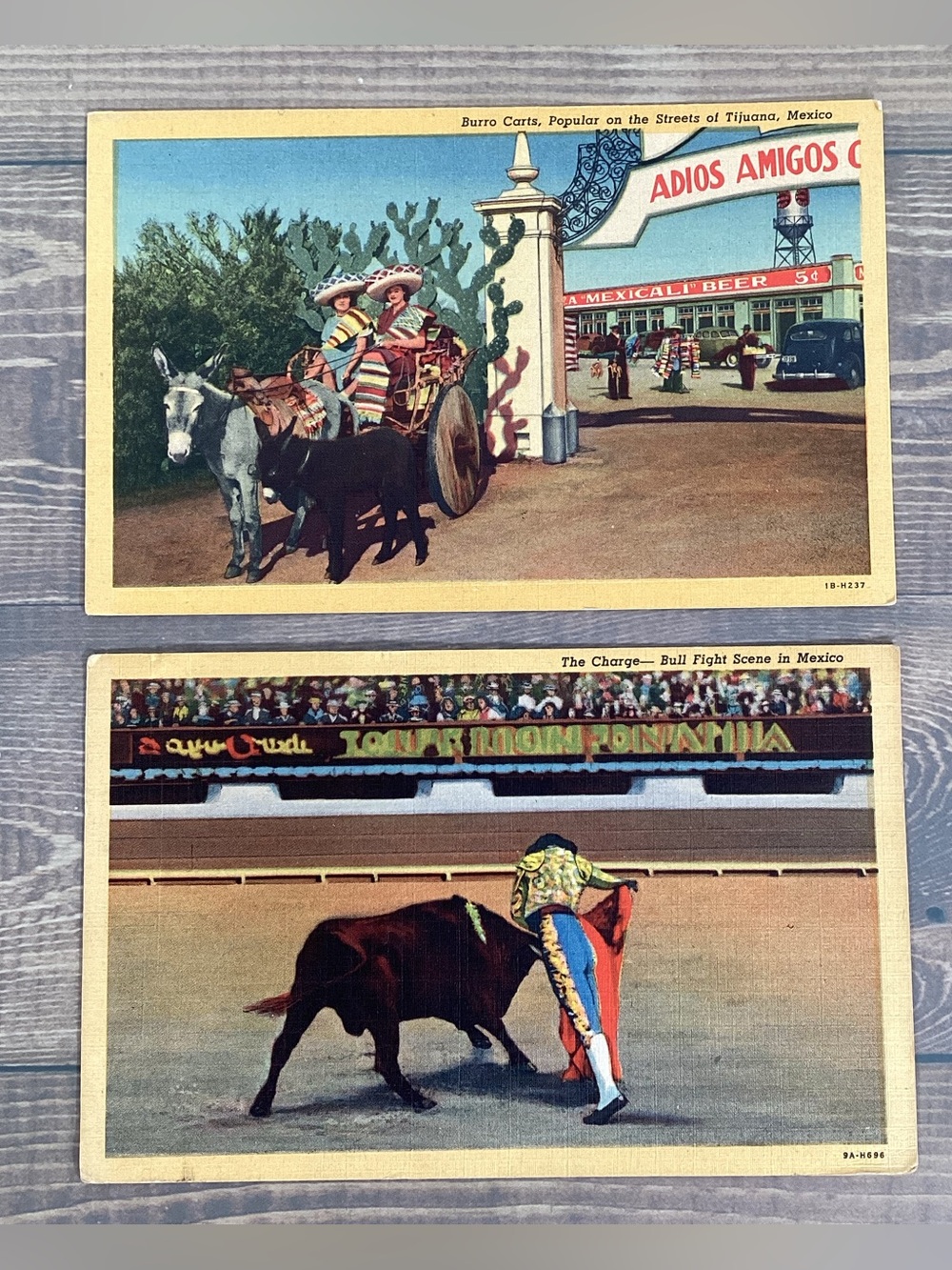 Pair Vintage 1950s Linen Postcard Tijuana, Mexico